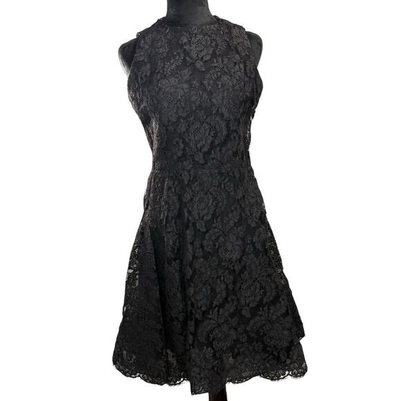 Vintage 90s Geoffrey Beene Black Lace Cocktail Dress i.maginin Co Netting Size S - Picture 1 of 10